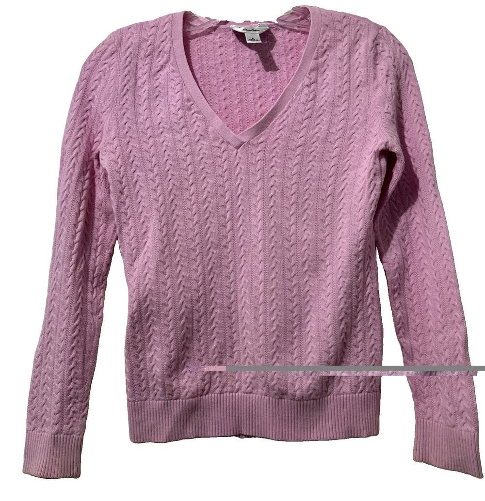 Talbots Petites Pima Cotton Cable Knit Pink V-Neck Sweater Classic Size P/XS
